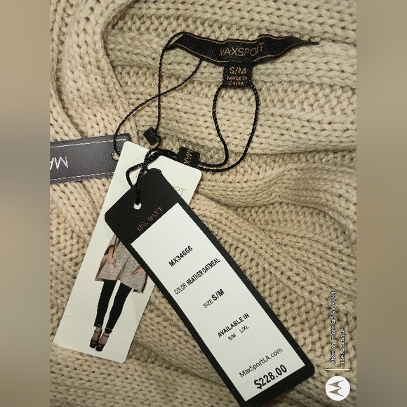 Max Sport LA CowlNeck Knit ribbed SweaterPoncho Heather Oatmeal - Picture 11 of 16